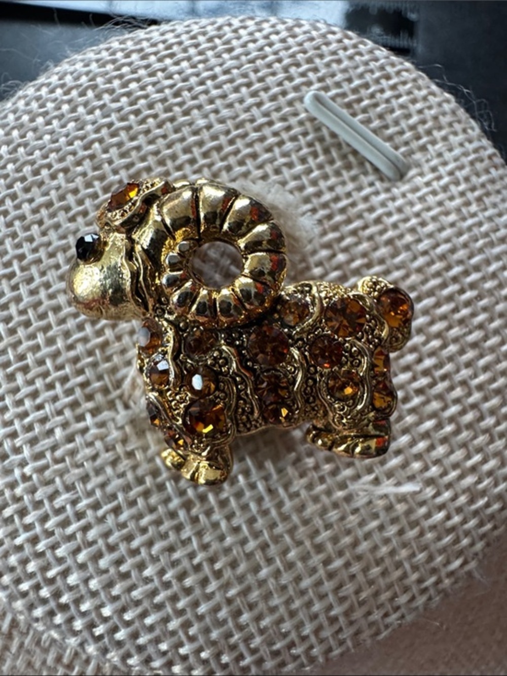 Vintage Gold Tone Rhinestone Aries Ram Brooch Pin